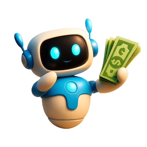 AI robot holding cash for referral payouts